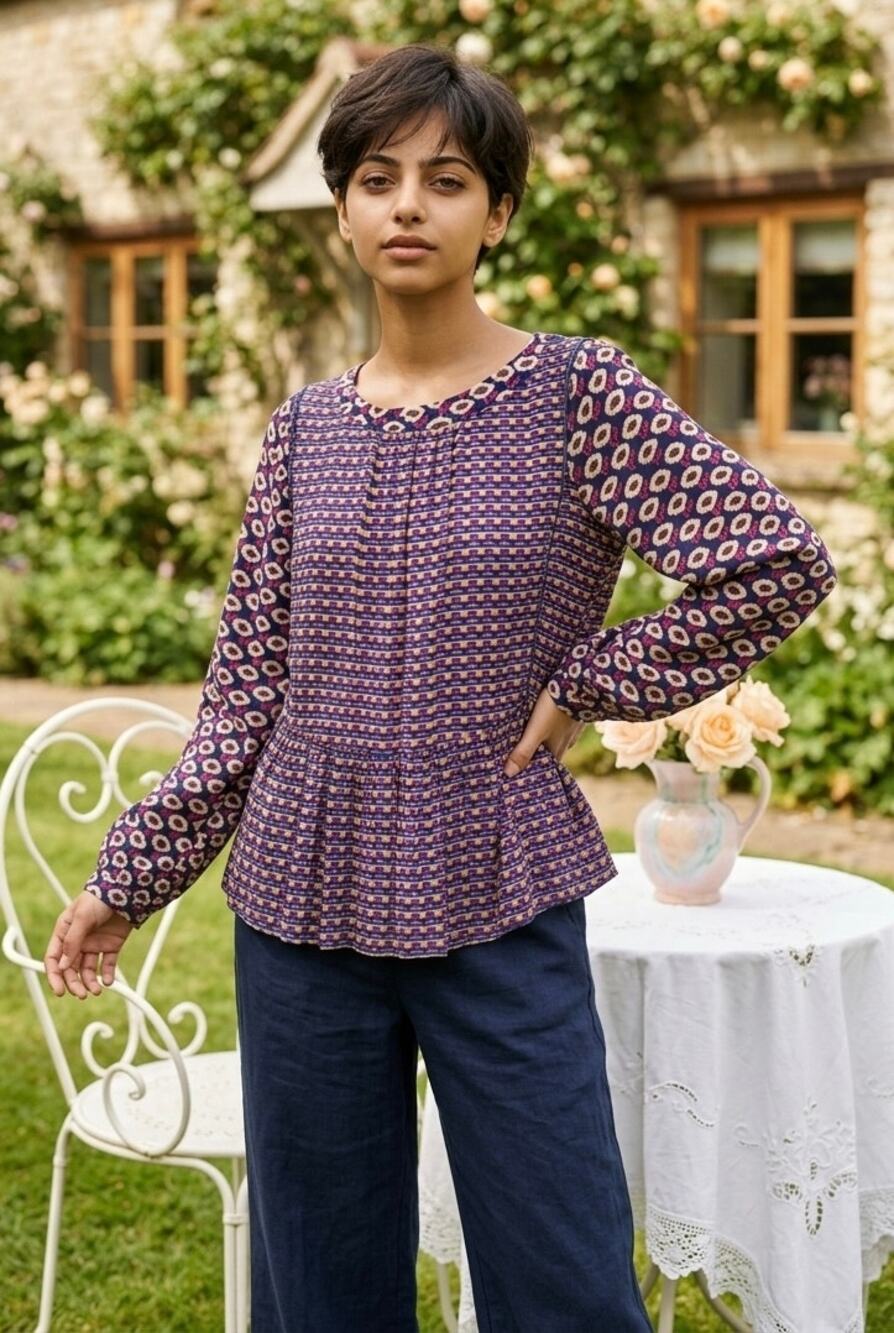 Saturated Mixed Print Peplum Blouse Womens S Maximalist Eclectic Anthropologie